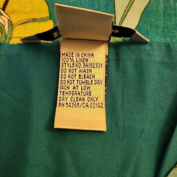 NYGARD COLLECTION, 100% LINEN TRUMPET SKIRT, TEAL/GREEN/YELLOW FLORAL SIZE 14 - Picture 7 of 8